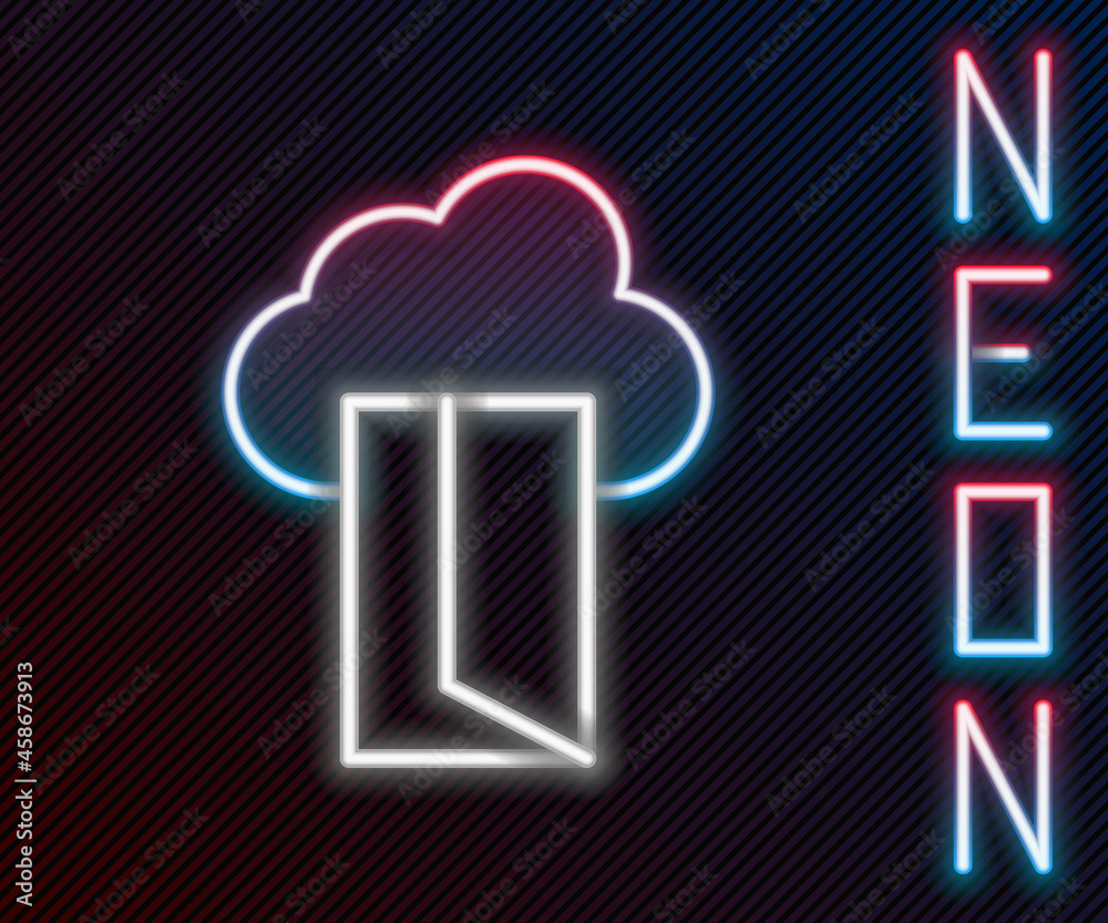 Glowing neon line Cloud database icon isolated on black background. Cloud computing concept. Digital