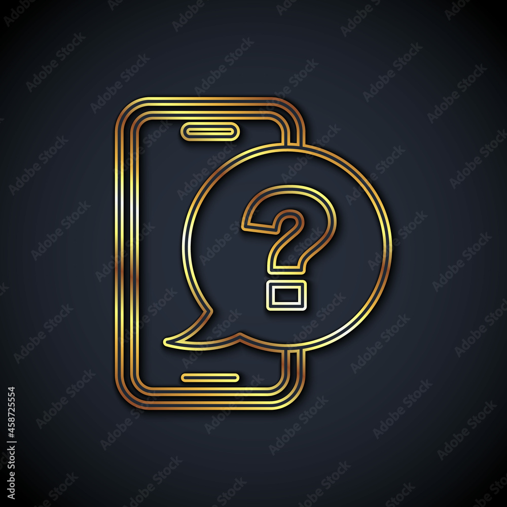 Gold line Telephone 24 hours support icon isolated on black background. All-day customer support cal