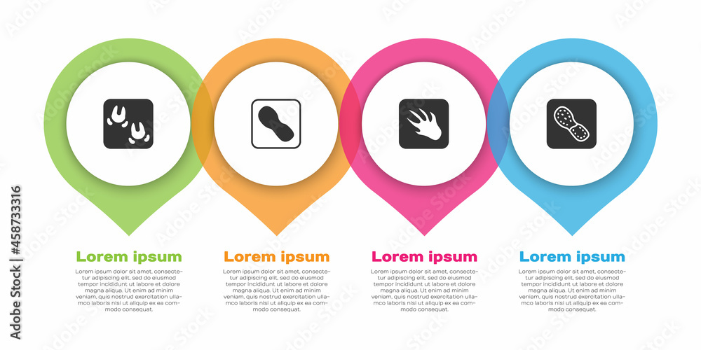 设置野猪爪足迹、人类足迹鞋、鳄鱼和。商业信息图