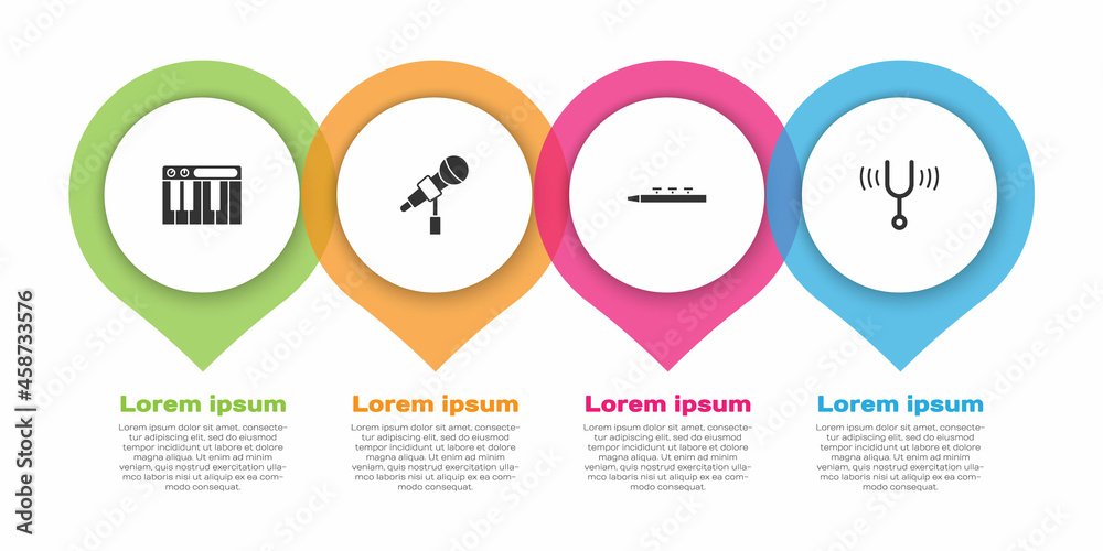 设置音乐合成器、麦克风、鼓槌和音乐音叉。商业信息图