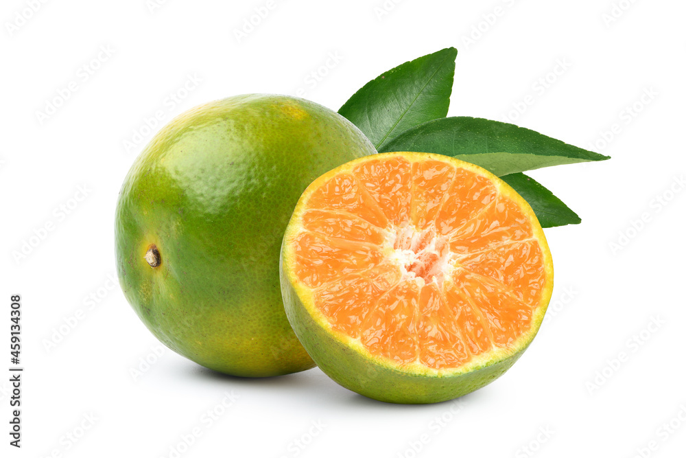 Shogun (Tangerine) orange with cut in half isolated on white background.