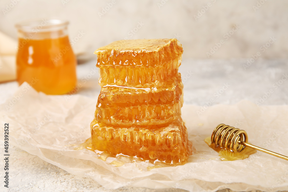 Organic honey combs on table