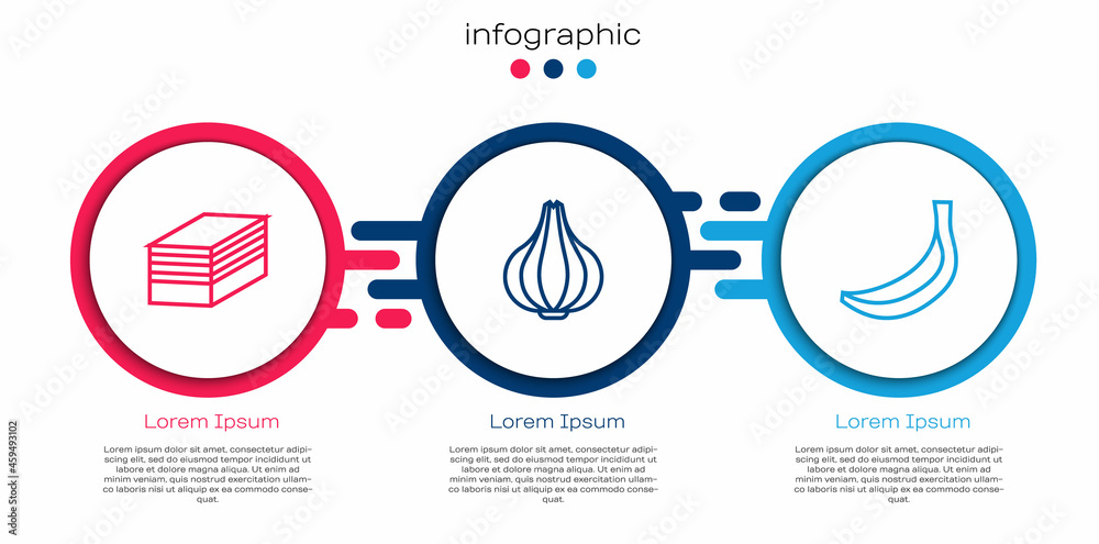 设定线一块蛋糕，大蒜和香蕉。商业信息图模板。矢量