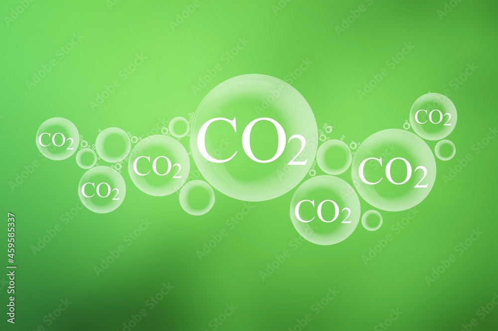 氧气O2和二氧化碳CO2分子背景下的树冠，释放概念