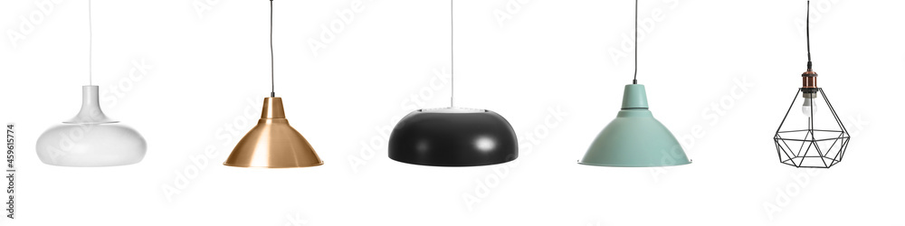 Stylish lamps on white background