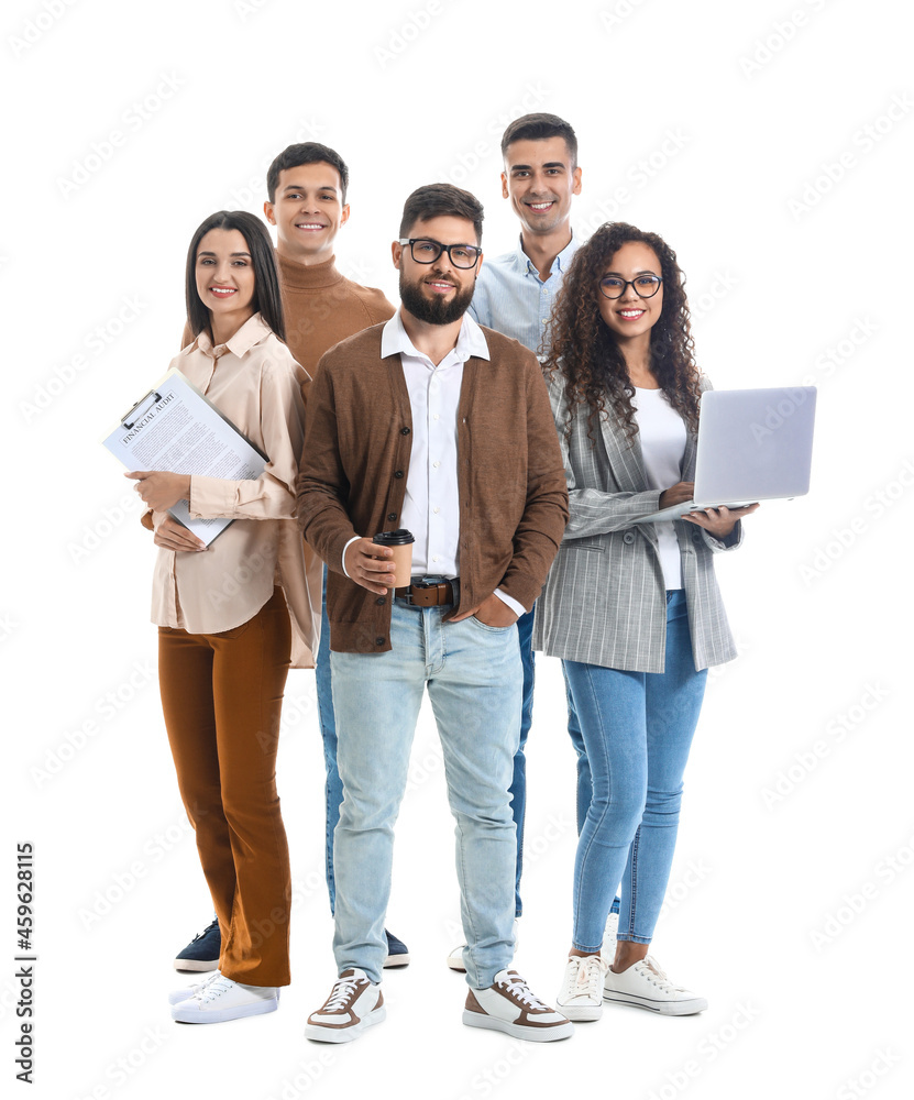 Team of young business people on white background