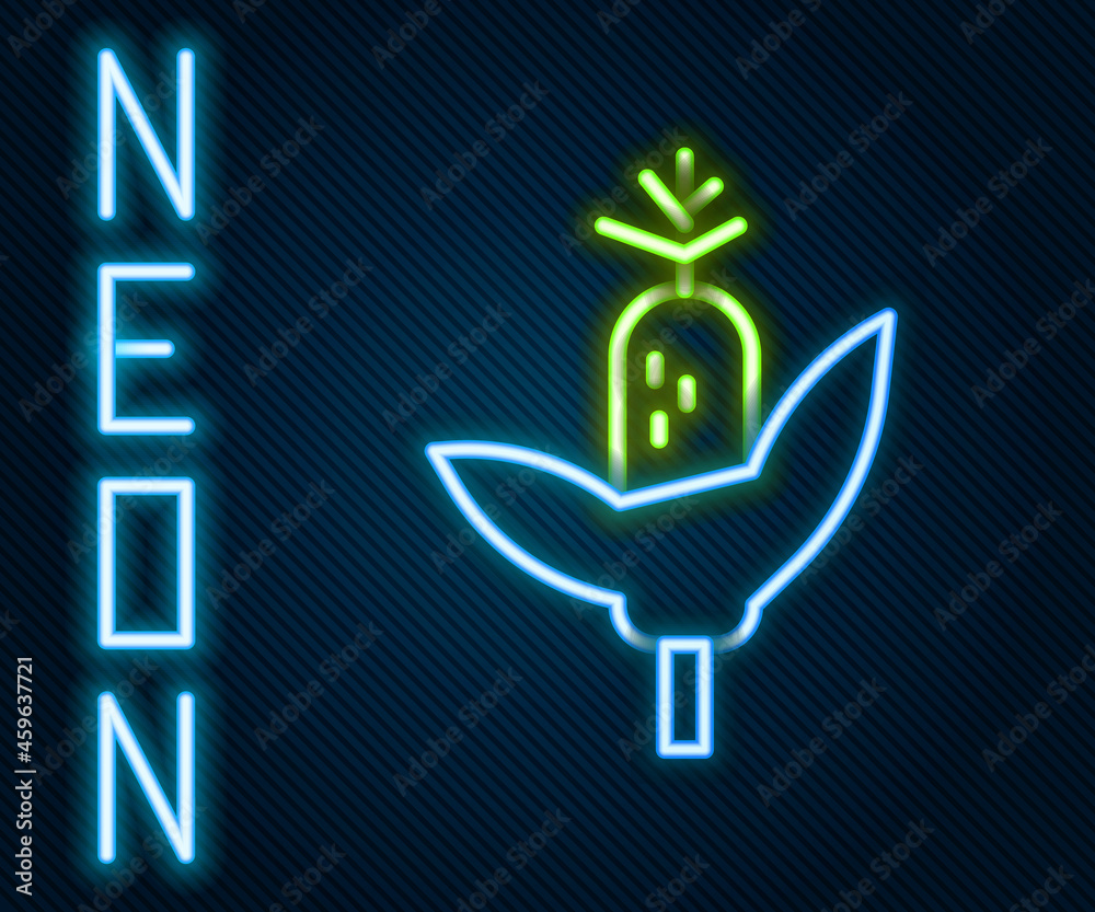 Glowing neon line Corn icon isolated on black background. Colorful outline concept. Vector