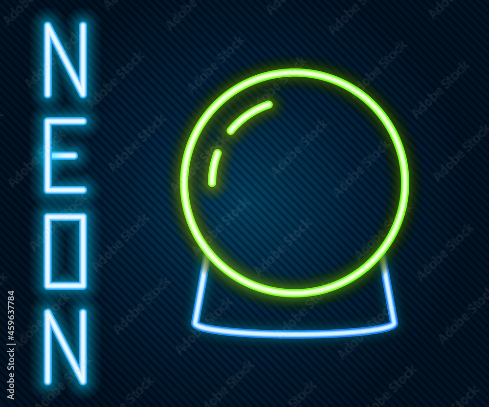 Glowing neon line Magic ball icon isolated on black background. Crystal ball. Colorful outline conce