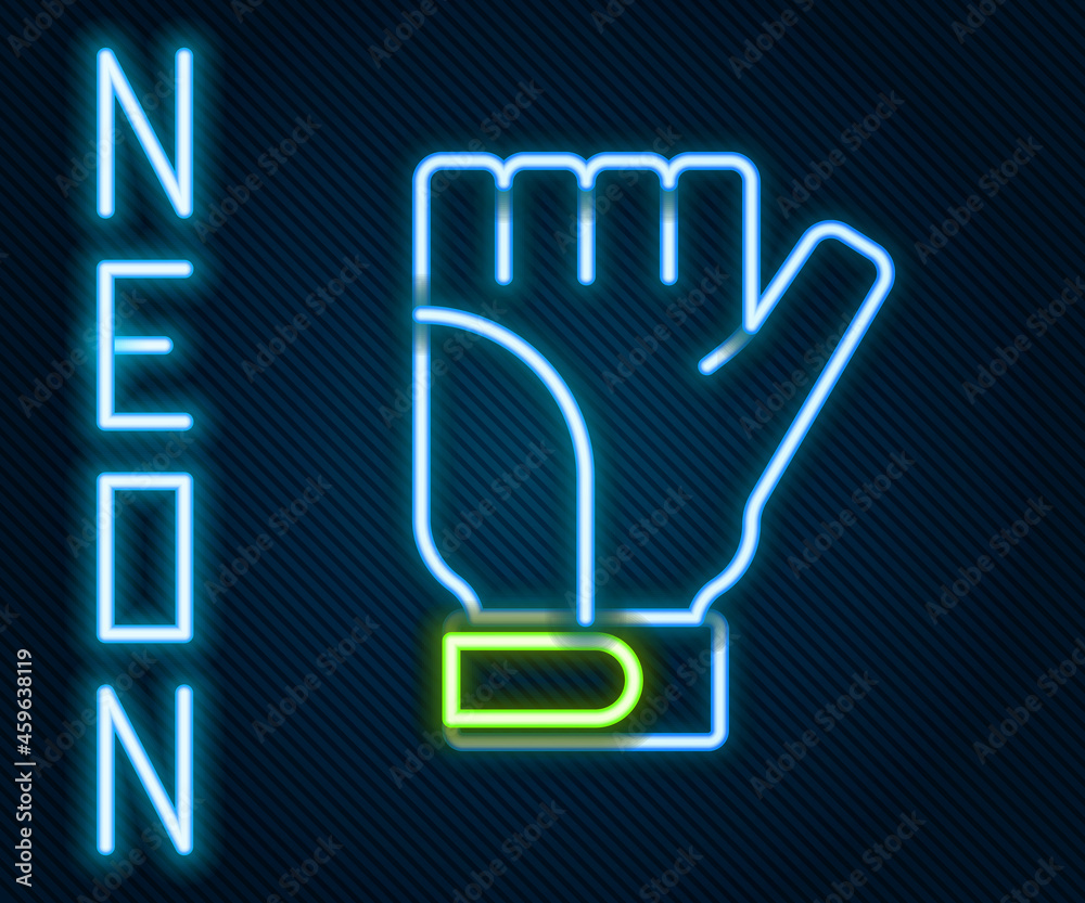 Glowing neon line Gloves icon isolated on black background. Extreme sport. Sport equipment. Colorful