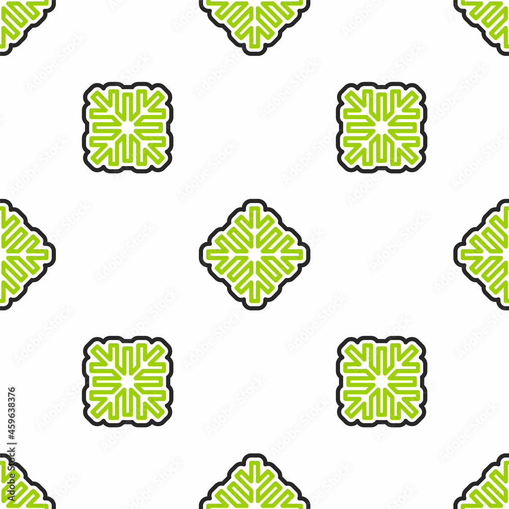 Line Snowflake icon isolated seamless pattern on white background. Vector