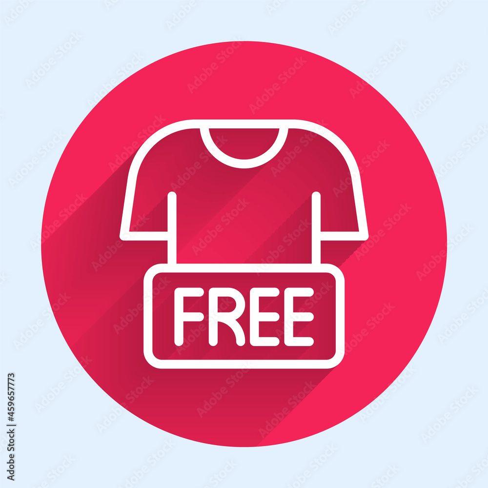 White line Clothes donation icon isolated with long shadow. Red circle button. Vector