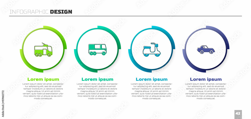 Set Trolleybus, Bus, Scooter and Car. Business infographic template. Vector