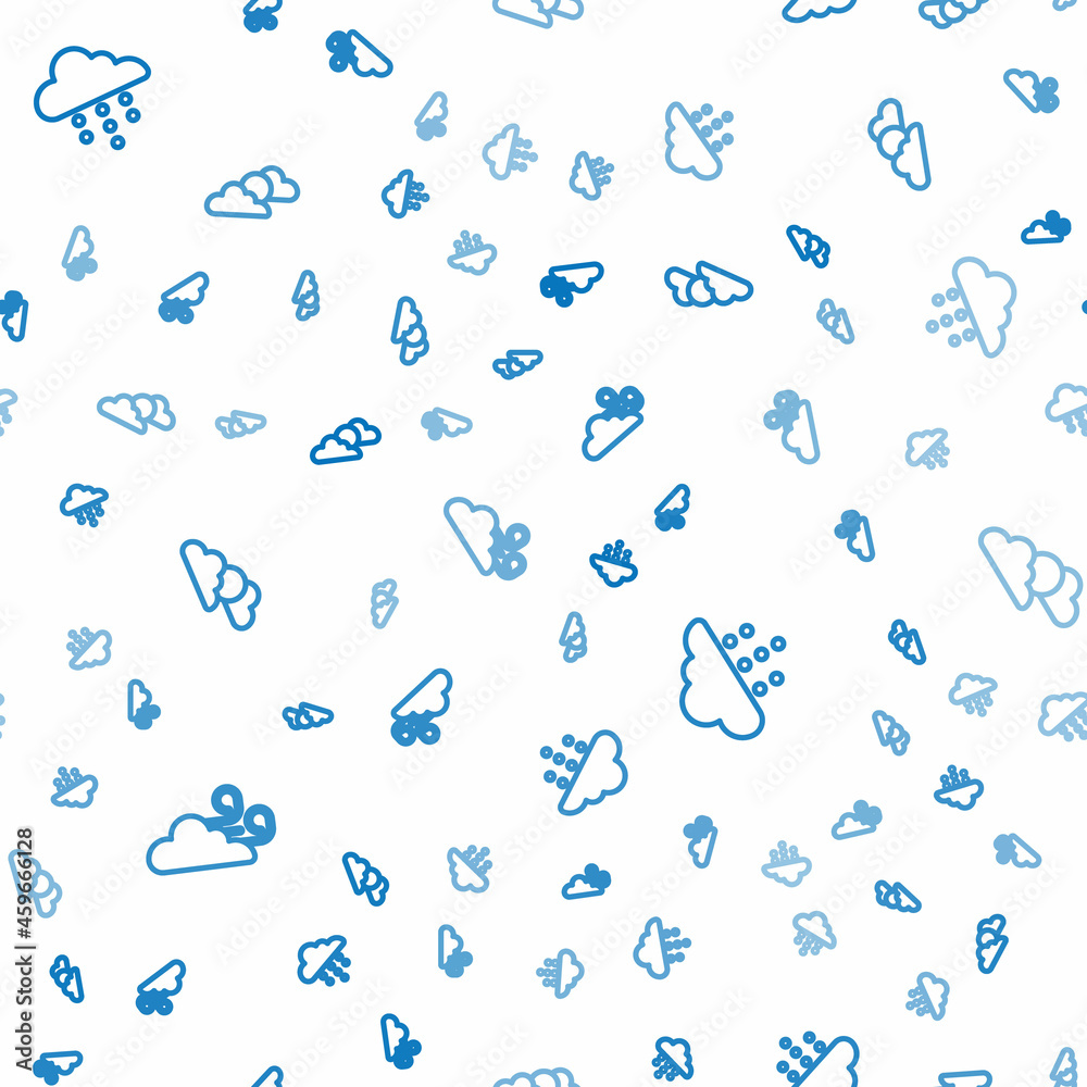 Set line Windy weather, Cloud with rain and Sun and cloud on seamless pattern. Vector