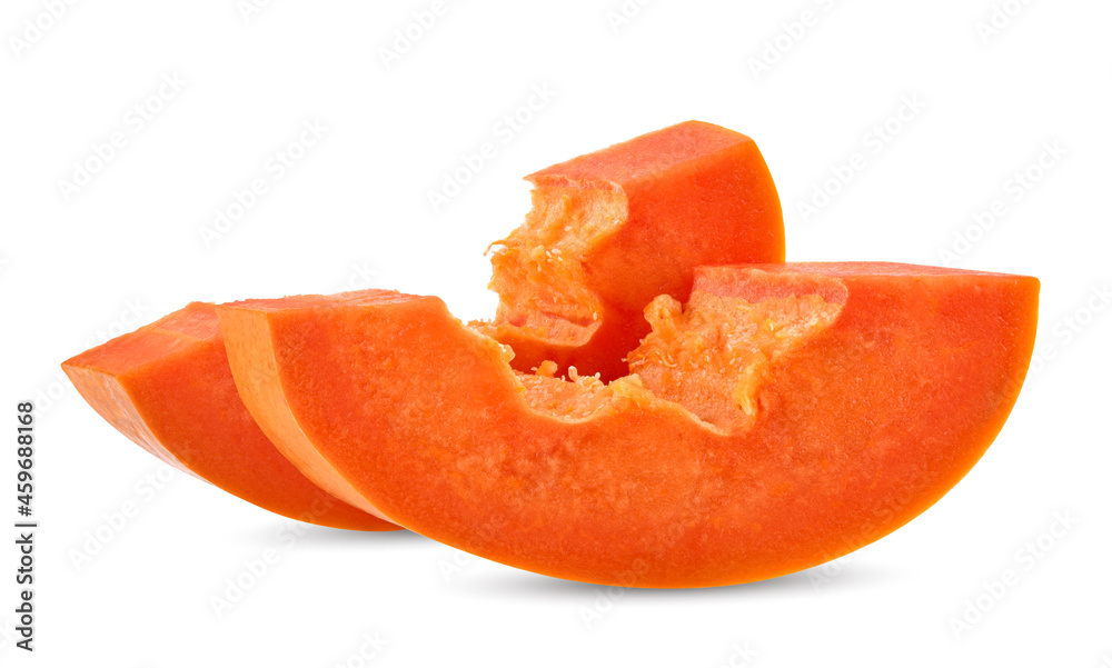 Slice ripe papaya isolated on the white background.