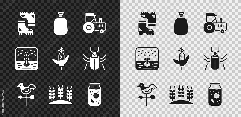 套装防水橡胶靴，全袋，拖拉机，公鸡风向标，小麦，果酱罐，自动irri