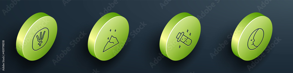 Set Isometric line Neptune planet, Magic powder, Bottle with potion and Moon icon. Vector