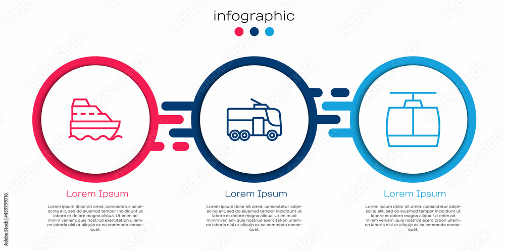 邮轮、电车和缆车。商业信息图模板。矢量