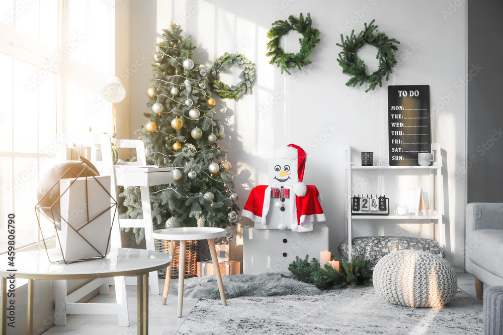 Interior of room with decorative snowman