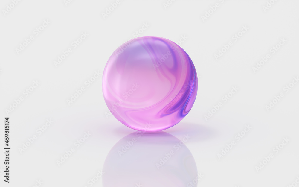 Gradient glass ball with white background, 3d rendering.