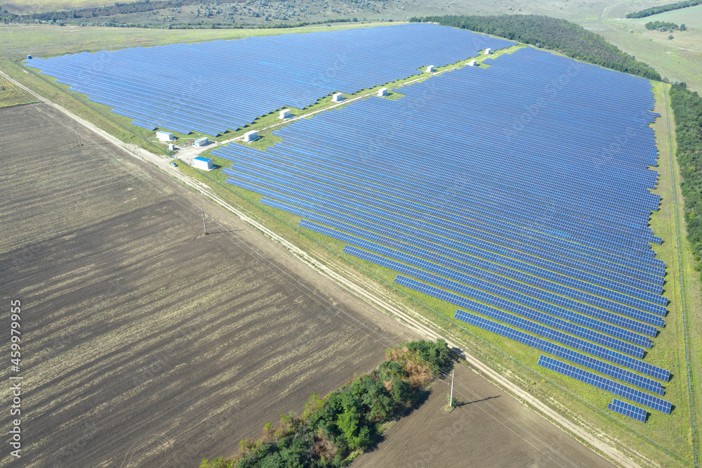 Aerial view of a solar power plant.