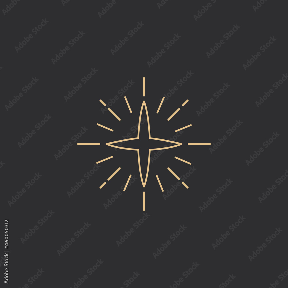 Monoline glowing sparkle vector on black background