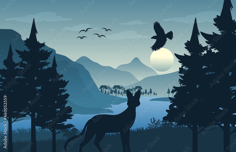 Silhouette forest landscape background