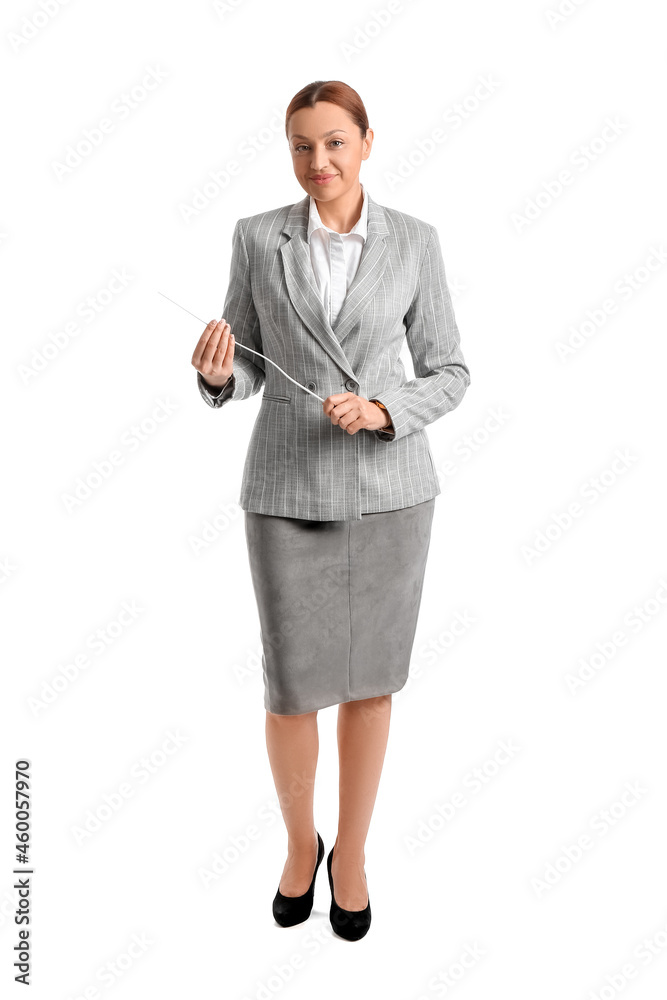 Portrait of female teacher on white background