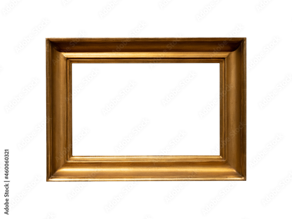 Vintage golden wood frame isolated on white background