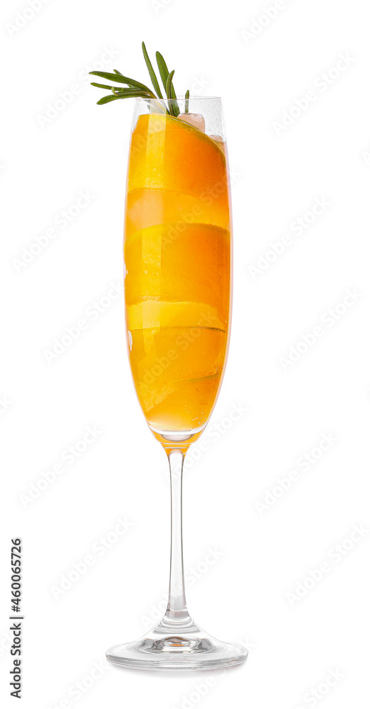 Glass of tasty melon cocktail isolated on white background