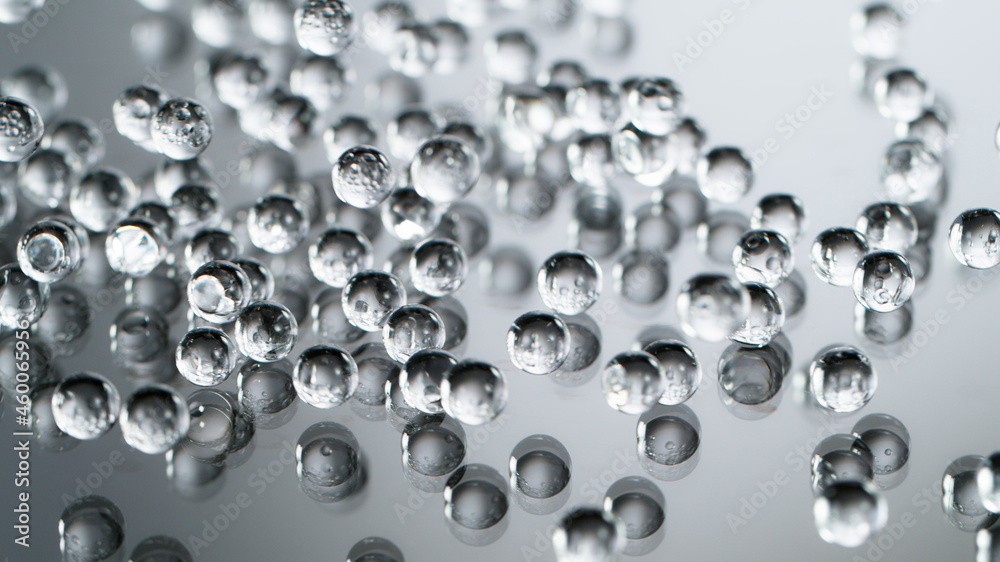 Macro shot of hydrogel balls in freeze motion.