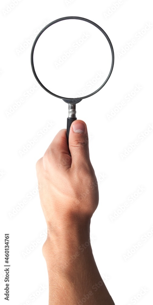 Hand Holding Magnifier with Black Handle