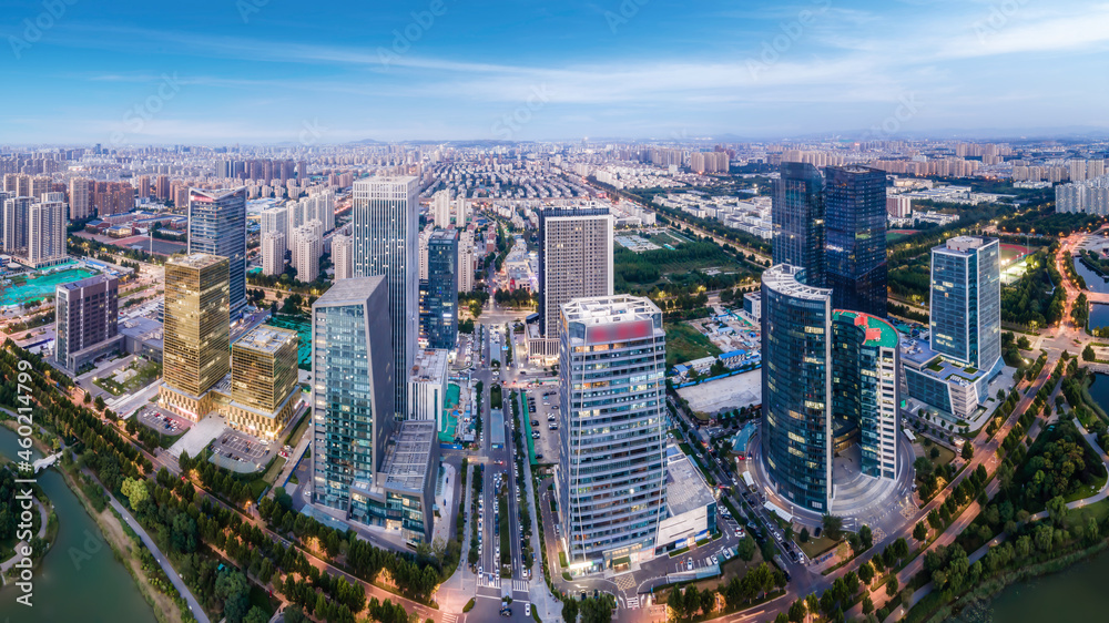 Aerial photography of modern urban architectural landscape in Zibo, China