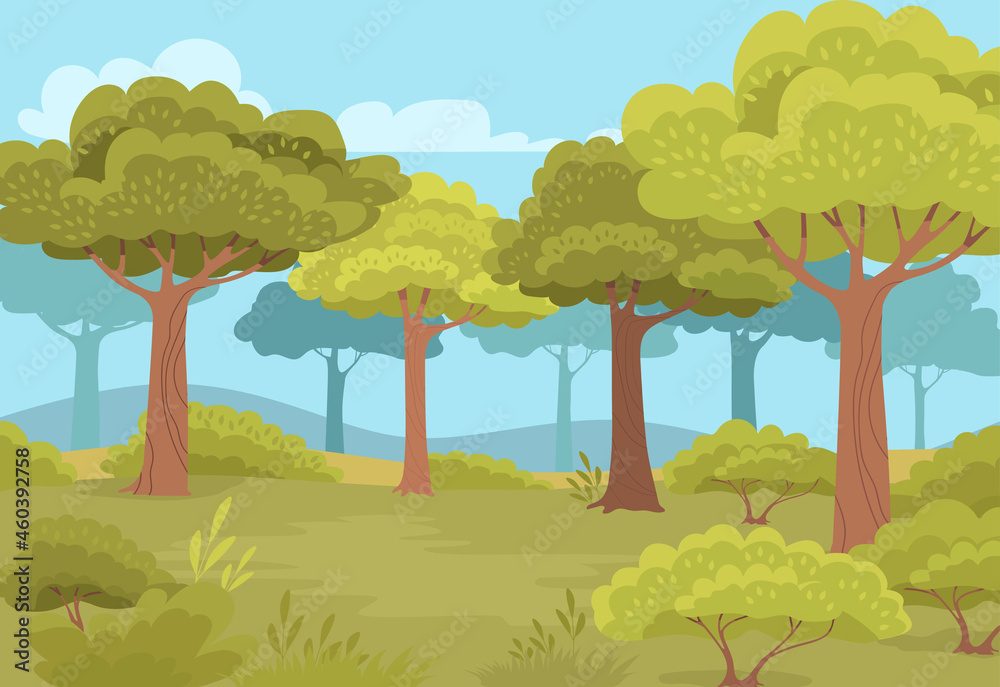 Green color summer forest landscape vector illustration