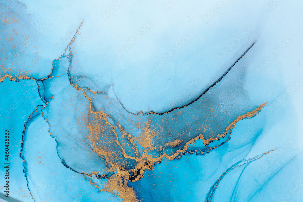 Luxury blue abstract background of marble liquid ink art painting on paper . Image of original artwo