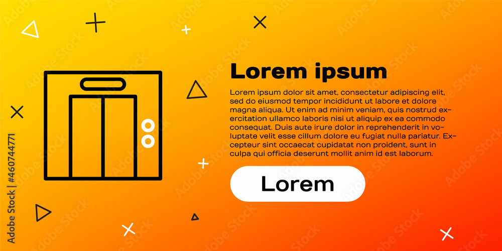 黄色背景上隔离的Line Lift图标。电梯符号。彩色轮廓概念。矢量
