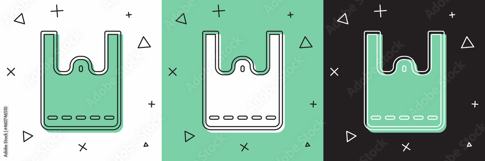 Set Paper shopping bag icon isolated on white and green, black background. Package sign. Vector