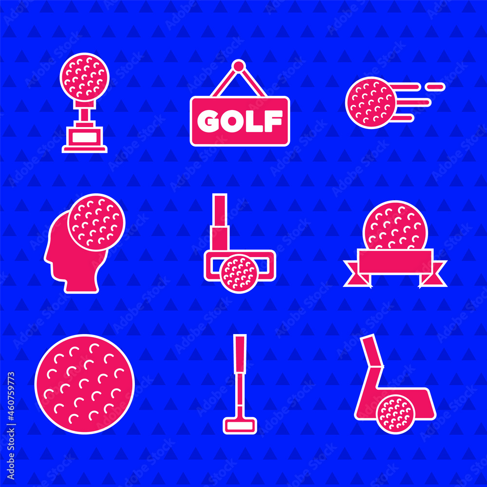 Set Golf club with ball, and Award cup golf icon. Vector