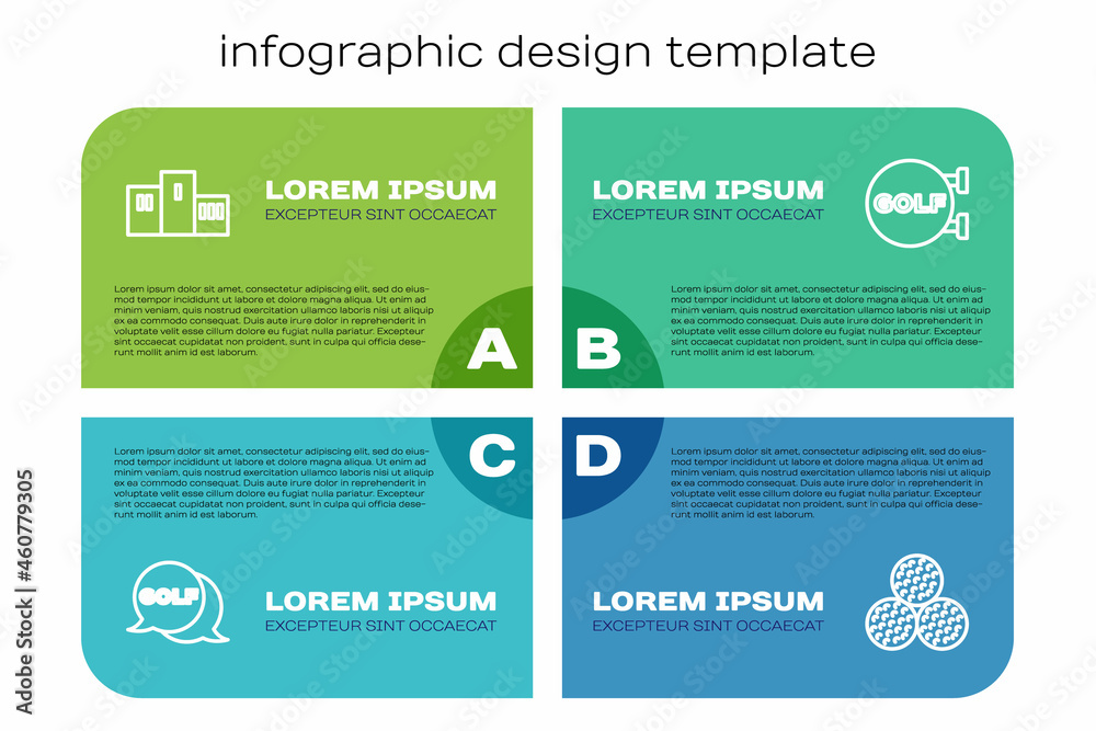 Set line Golf label, Award over sports winner podium, ball and club. Business infographic template. 