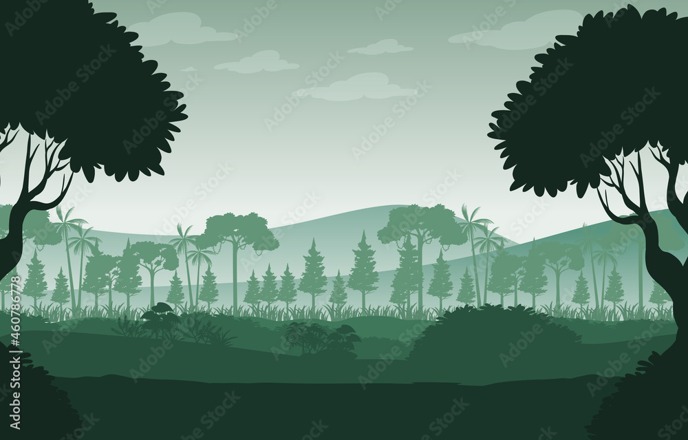 Silhouette forest landscape background