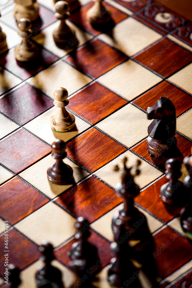 Chess board and chess pieces during the game