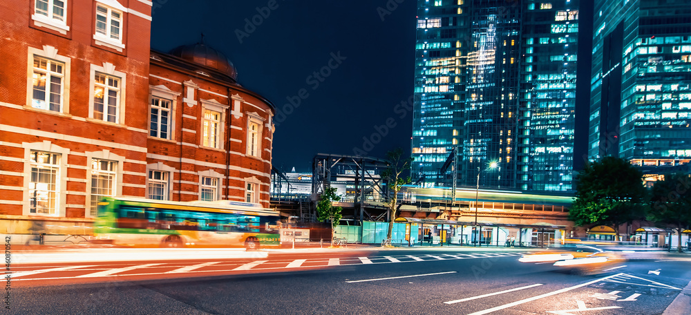 Tokyo station at night in Tokyo, Japan