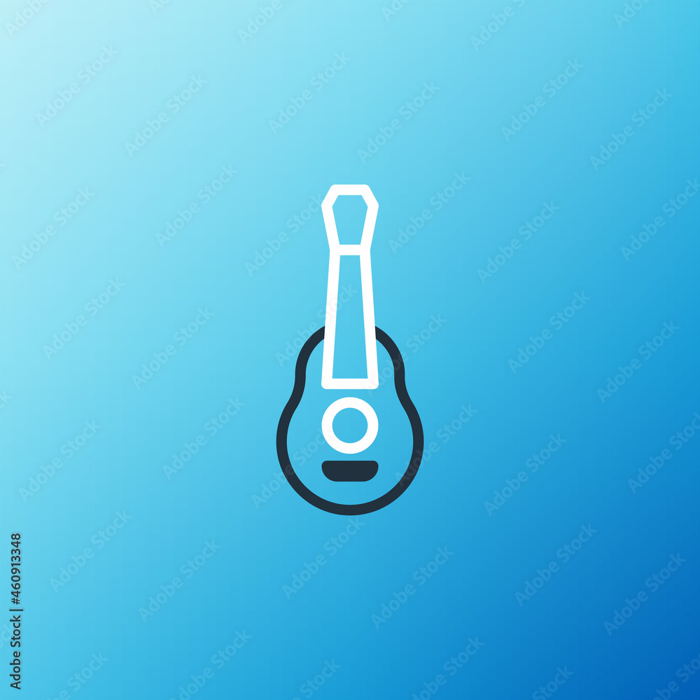 Line Guitar icon isolated on blue background. Acoustic guitar. String musical instrument. Colorful o