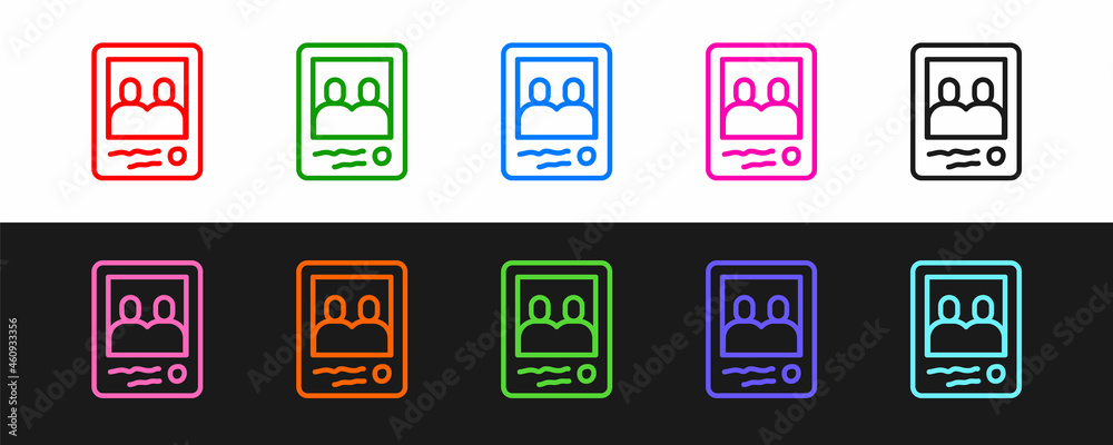 Set line Family photo icon isolated on black and white background. Vector