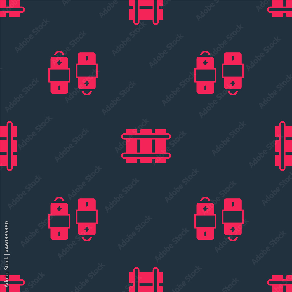 Set Battery and Toy railway on seamless pattern. Vector