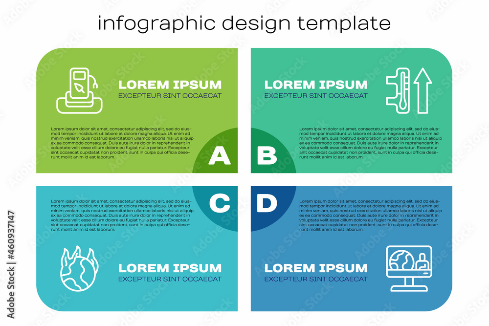 Set line Global warming fire, Petrol or gas station, Weather forecast and . Business infographic tem