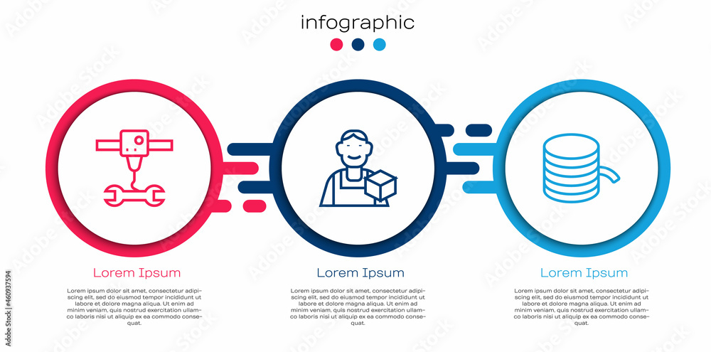 Set line 3D打印机扳手、平面设计师和Filament for.Business信息图模板