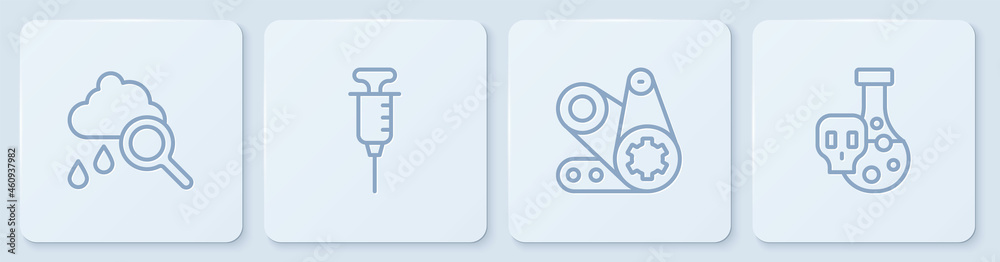 Set line Cloud with rain, Timing belt kit, Syringe and Test tube toxic liquid. White square button. 