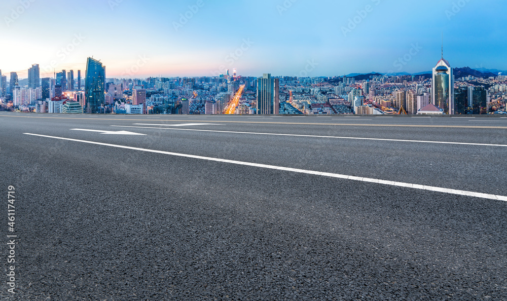 Empty asphalt road and city skyline and building landscape, China.