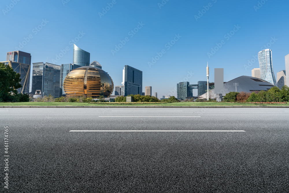 Empty asphalt road and city skyline and building landscape, China.