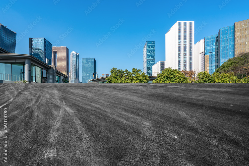 Empty asphalt road and city skyline and building landscape, China.